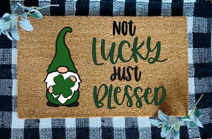 Not Lucky Just Blessed Gnome Welcome Clover Door Mat,St. Patrick's Day Home Decor,St. Patrick's Day Welcome Door Mat,Gnome Decor Home Decoration 36X24 Inch