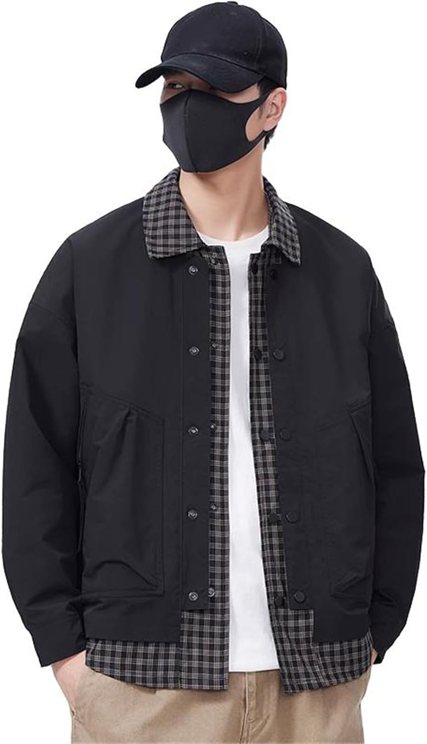 Men's Patchwork Lapel Jacket, Work Shirt Style for Spring and Fall