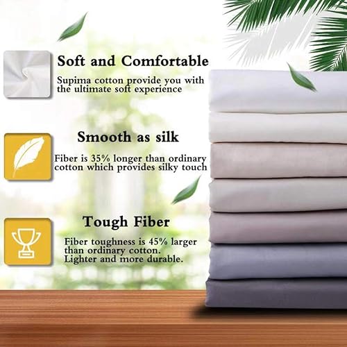 Miniatura 2 de ELINEN Juego de sábanas de 100 % algodón Supima de 600 hilos, 4 piezas, tejido satinado suave y sedoso, se adapta a colchones de hasta 18 pulgadas,
