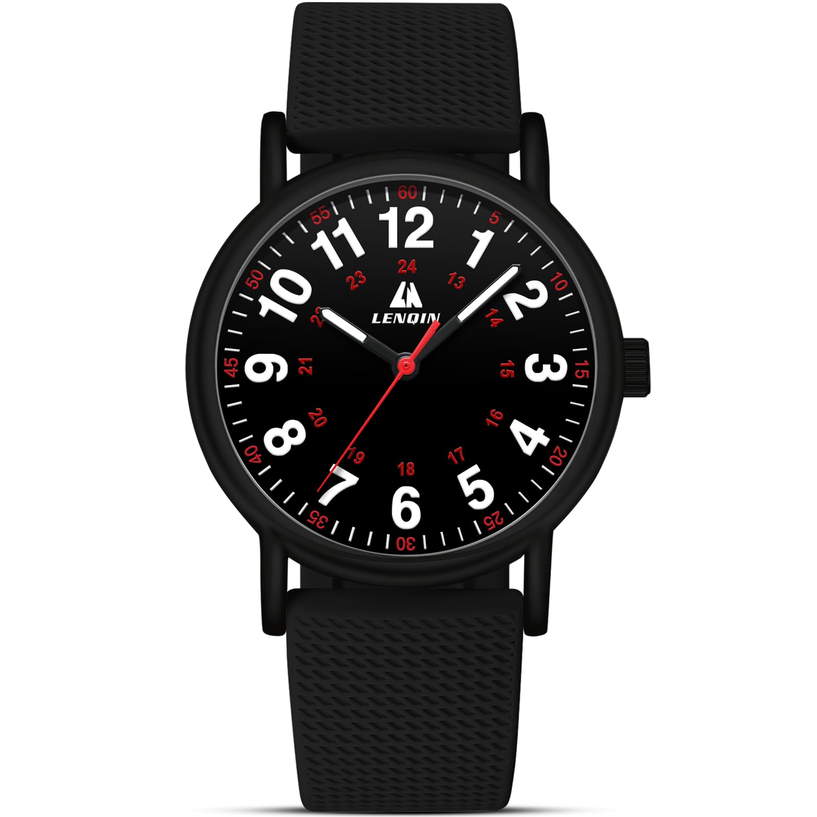 LN LENQIN Waterproof Nurse Watch for Women Men Nurse Medical Professionals 12/24 Hour Military Time with Second Hand Easy to Read Dial,Colorful Silicone Band