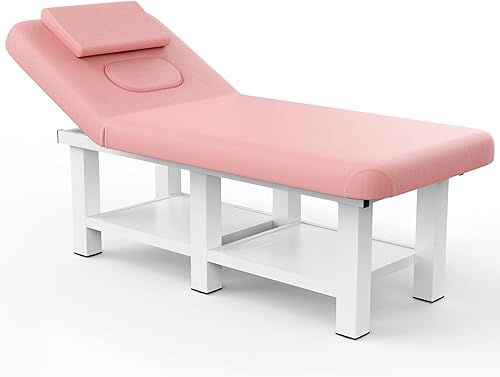 Miniatura 11 de Mesa de masaje estacionaria con respaldo y espacio de almacenamiento, 6 patas cuadradas, marco de metal, piel sintética, 31.5 pulgadas de ancho x 75