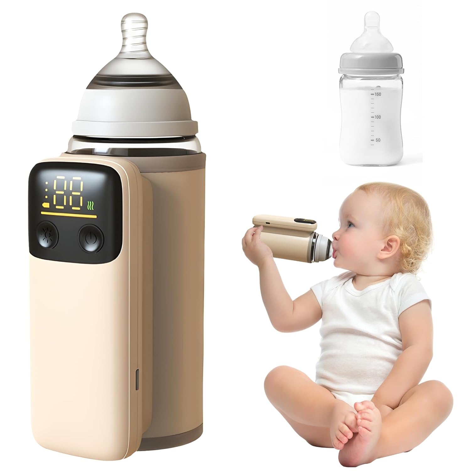 Portable Bottle Warmer – Fast Heating, Keep Breastmilk Warm Up to 5H, Leak-Proof, Night Light, 8000mAh Battery, Lifesaver for Parents on The Go, Precise Temperature Control