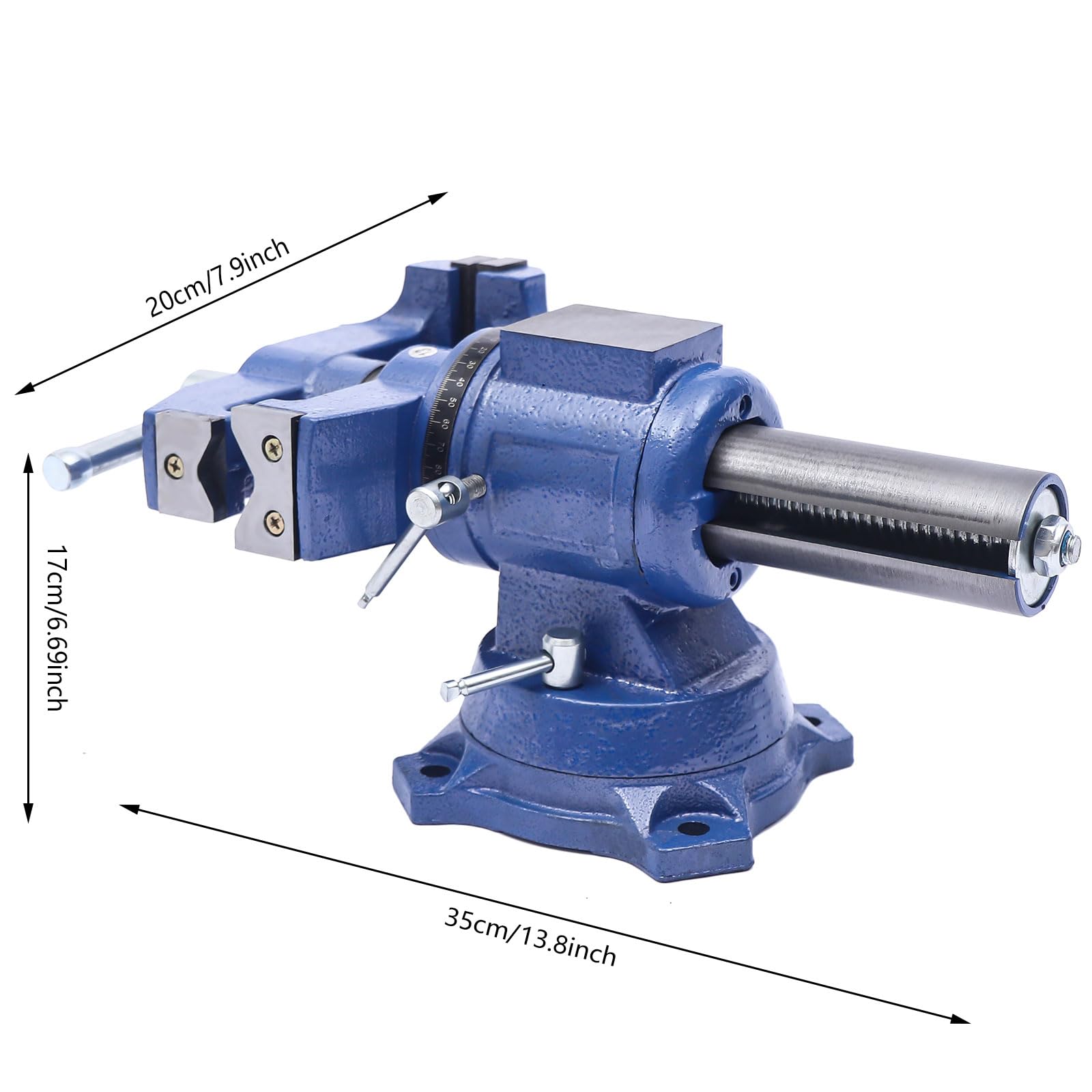 Tornillo de banco 125 mm giratorio 360° hierro fundido azul para banco de trabajo | Hierro fundido, 10 kN, para taller y bricolaje, incluye yunque