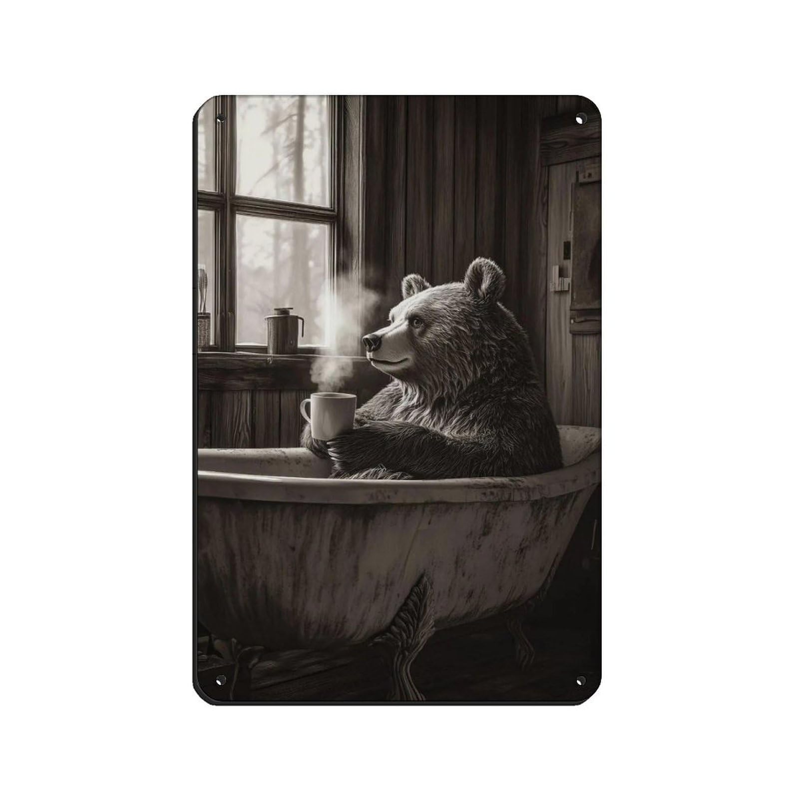 Lxwnze 20L X 30W Cm Whimsical Bear Sipping Coffee Retro Poster Metal Tin Sign Chic Art Retro Iron Painting Bar People Cave Cafe Family Garage Poster Wall Decoration 8X12inch(20X30cm)
