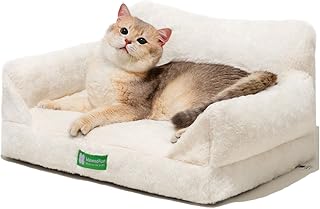 MEWOOFUN Cat Sofa Cat Bed for Indoor Cats, Cute Kitten Bed, Pet Sofa with Removable, Washable Cover and Non-Slip Underside for Small Dogs (White, S) product image