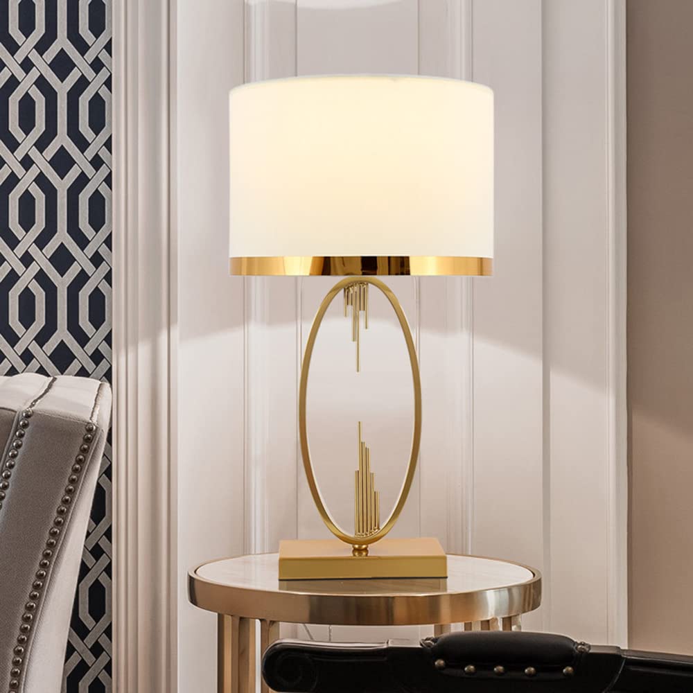 Mengjay Tischlampe,Tischleuchte Vintage, Industrial, Retro, Nachttischlampe Stahl und Textil in Weiß und Kupfer, Lampe mit Schalter, E27 Fassung.