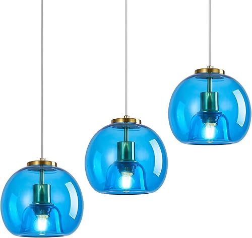 Miniatura 34 de Luces colgantes de vidrio rojo para isla de cocina, lámpara colgante dorada, lámpara colgante de globo de vidrio, iluminación colgante moderna para