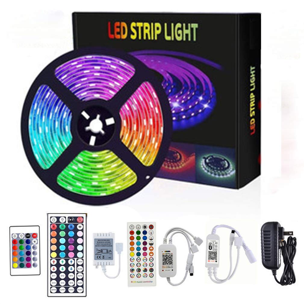Tira Led Rgb 5M, Luces Led Smart 5050 Control APP Habitacion Con Controlador Wifi/Bluetooth Sincronizar Música 24/44 Teclas Control Remoto RF Para El Hogar Dormitorio Habitación,Bluetooth music,20M