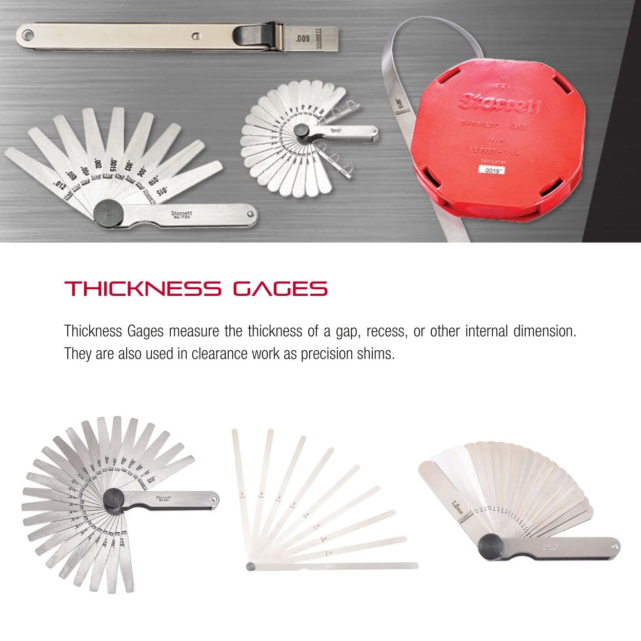 Starrett English Stainless Steel Thickness Gage - Precision Measurement Tool, 9 Tapered Leaves - .0015"-.015" Thickness Range - 172ATS