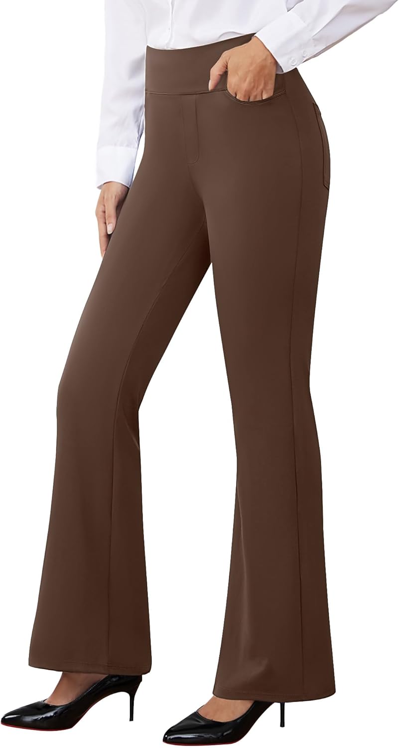 AB-Eleven Womens Dress Pants Stretchy Work Pants Business Casual Slacks with 4 Pockets Pull On Office Trousers