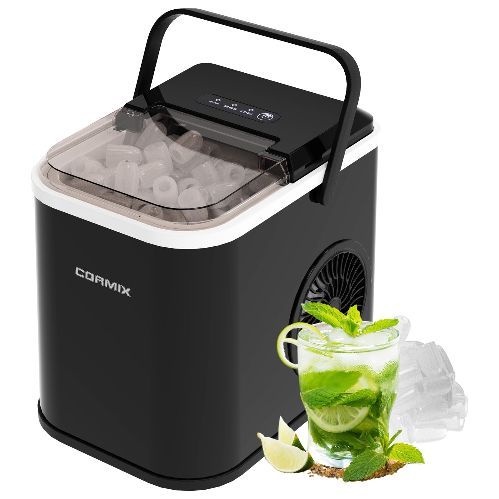 Macchina Ghiaccio,120W Macchina del Ghiaccio Casa, 12 kg/24h, 8 Cubetti di Ghiaccio Pronti in 6 minuti, Fabbricatore di ghiaccio con sensore a infrarossi e autopulente per cucina, ufficio, bar e party