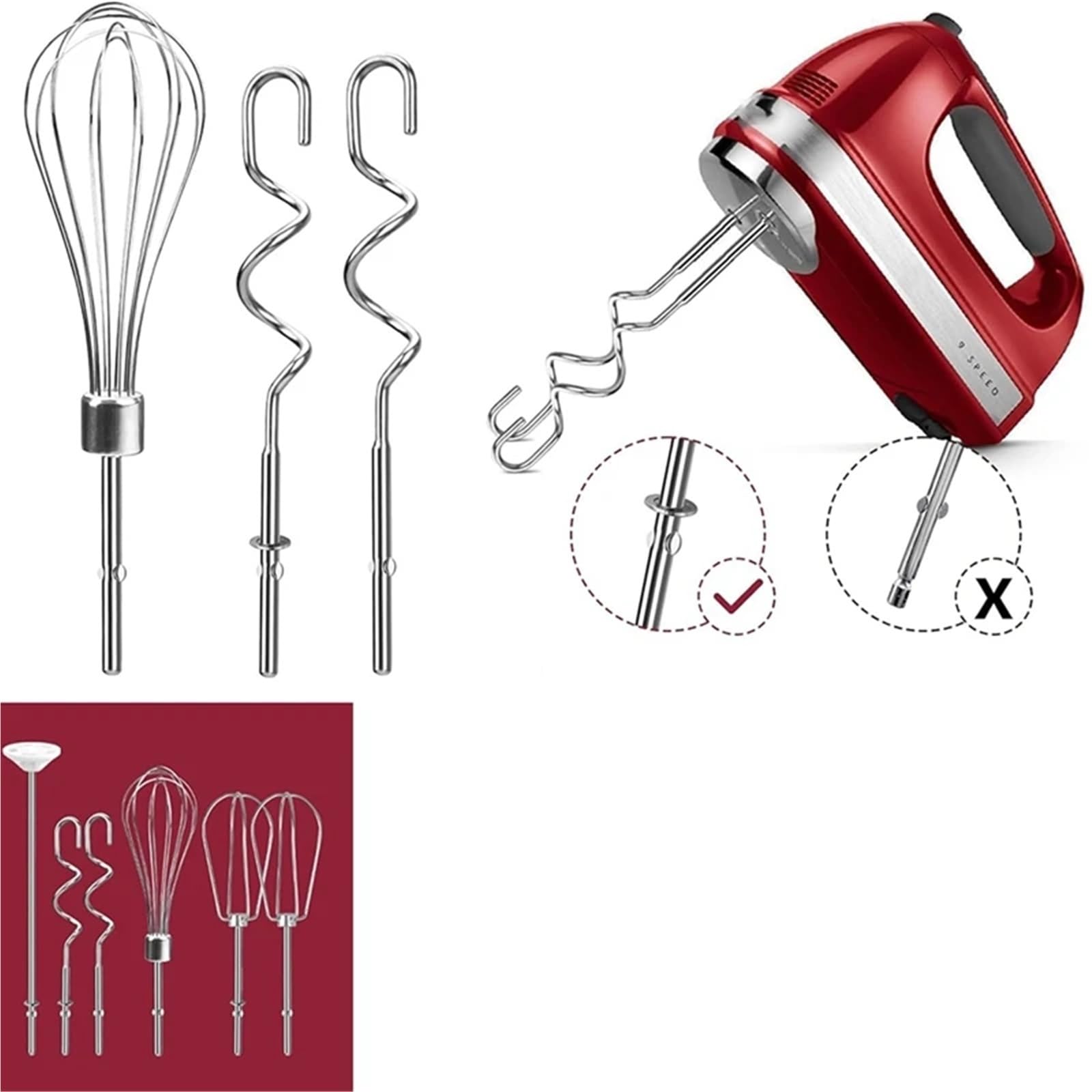 6 accessori for frullatore manuale frullino, frusta, asta for frullare e ganci for impastare, for in acciaio inossidabile for Kitchenaid per Salse, Impasto