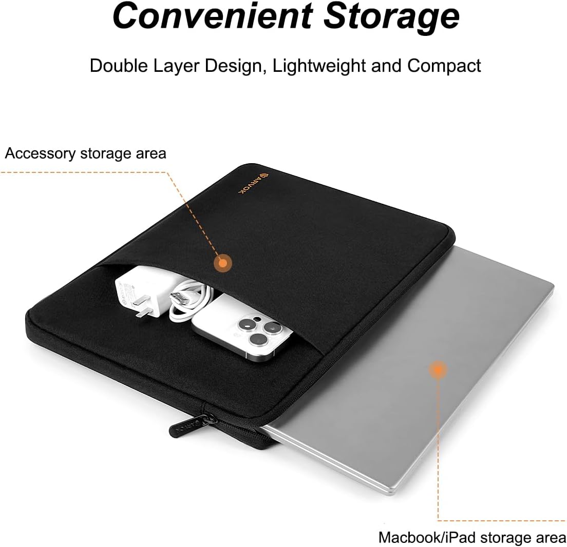 Arvok 15 15.6 16 inch Laptop Sleeve case for MacBook Air 15/16 inch/MacBook Pro 16 inch, Water-Resistant Protective Portable Laptop Cover Bag for HP/Dell/Asus/Acer/Huawei, Black - Image 6