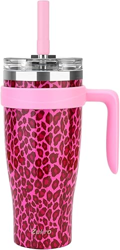 Vaso de 40 onzas con asa y popote, vaso de acero inoxidable aislado al vacío a prueba de fugas con tapa de rosca 2 en 1, cabe en soporte para tazas,