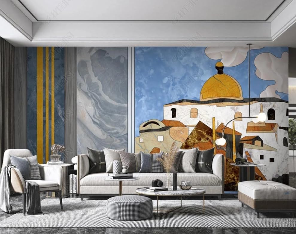 Papier peint marbré dessin animé pour décorer un grand mur de salon