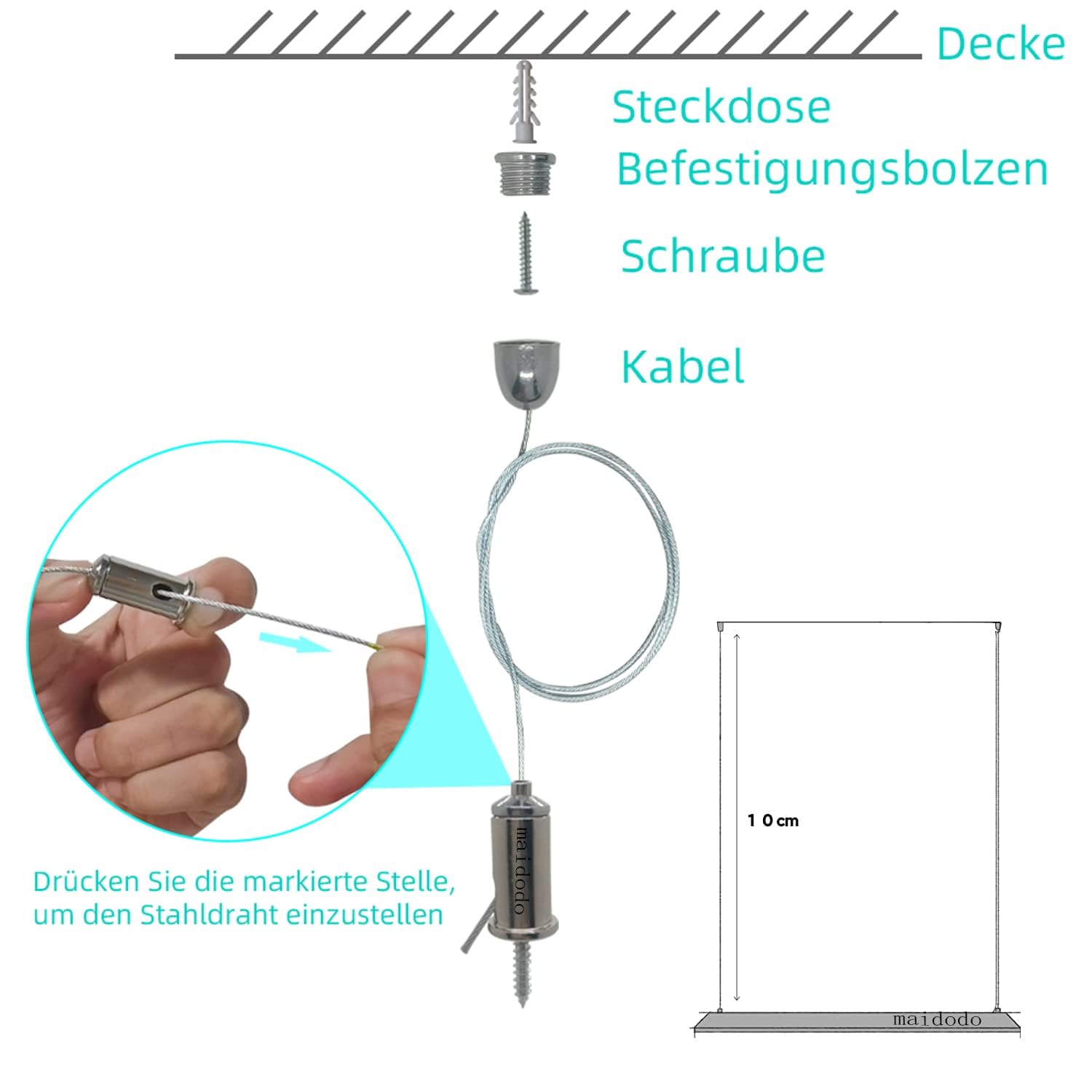 8-tlg. Edelstahl Drahtseil Set 1,5mm X 1m - Deckena Produktbild-Vorschau 10