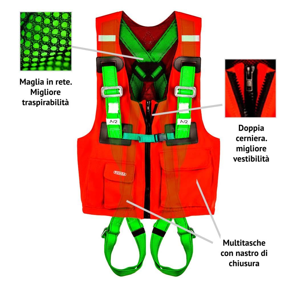 PONSA CGPK8. IMBRACATURA DI SICUREZZA ANTICADUTA (ancoraggio dorsale e frontale) + cintura di sicurezza.