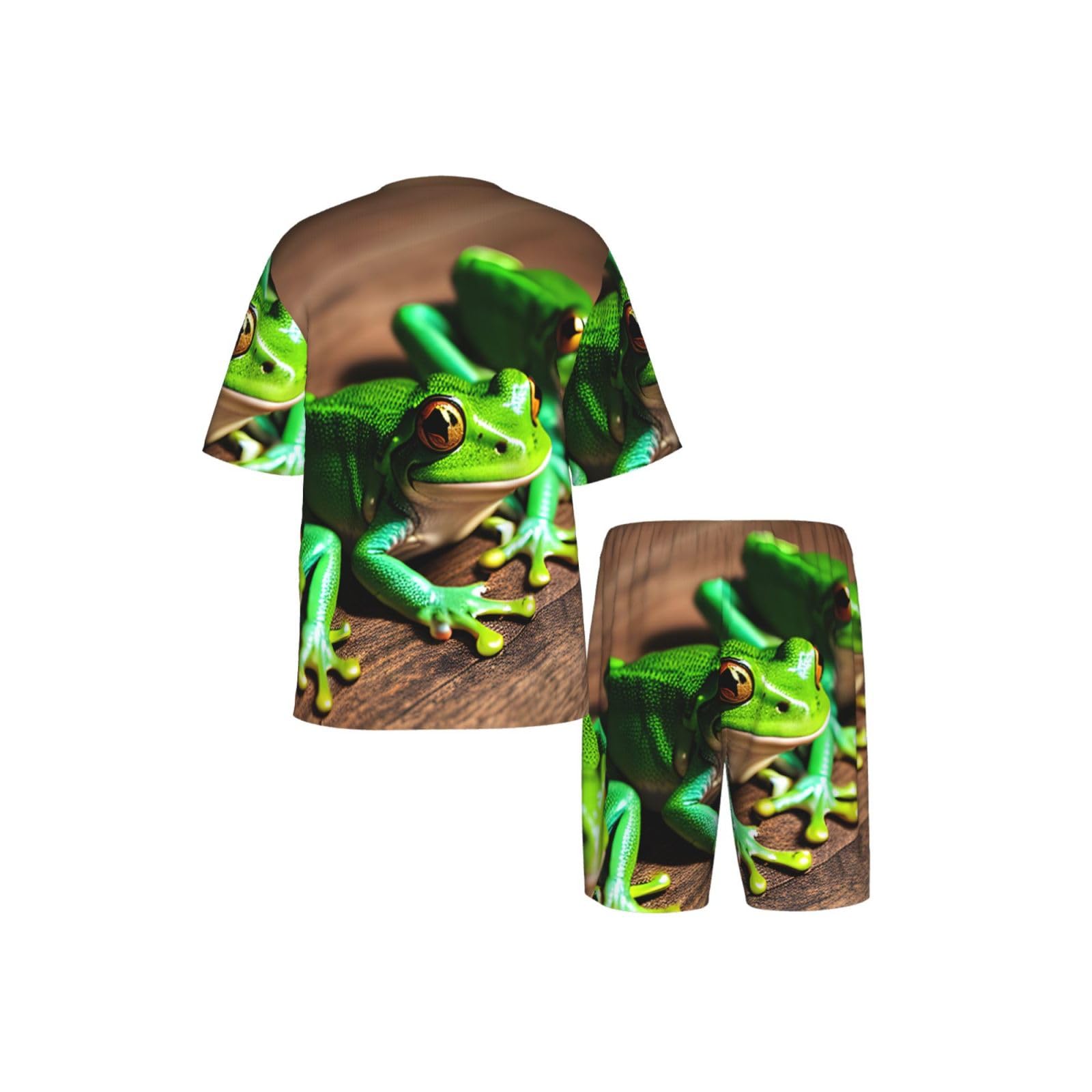 Divertido conjunto de pijama clásico para hombre, con estampado de ranas, pantalones cortos de pijama suaves para hombre, perfecto para las noches de verano