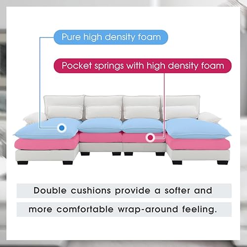 Miniatura 10 de Sofá modular en forma de U de 109.8 pulgadas con almohadas para la cintura, sofá simétrico tapizado de 6 asientos, sofá cama con diván, color gris