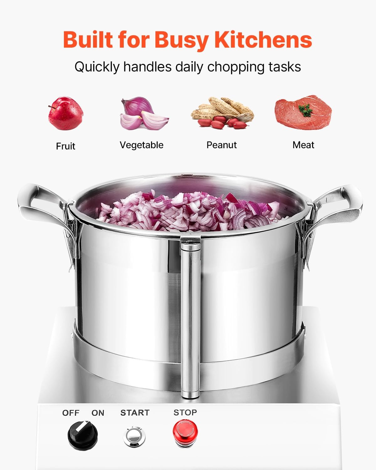 VEVOR Food Processor & Vegetable Chopper, 6.3 Quart Food-Grade Kitchen Chopper, Includes 2 Spare Stainless Steel S-Curve Blades, Commercial Food Processor for Chopping Vegetable, Fruit, Peanut & Meat