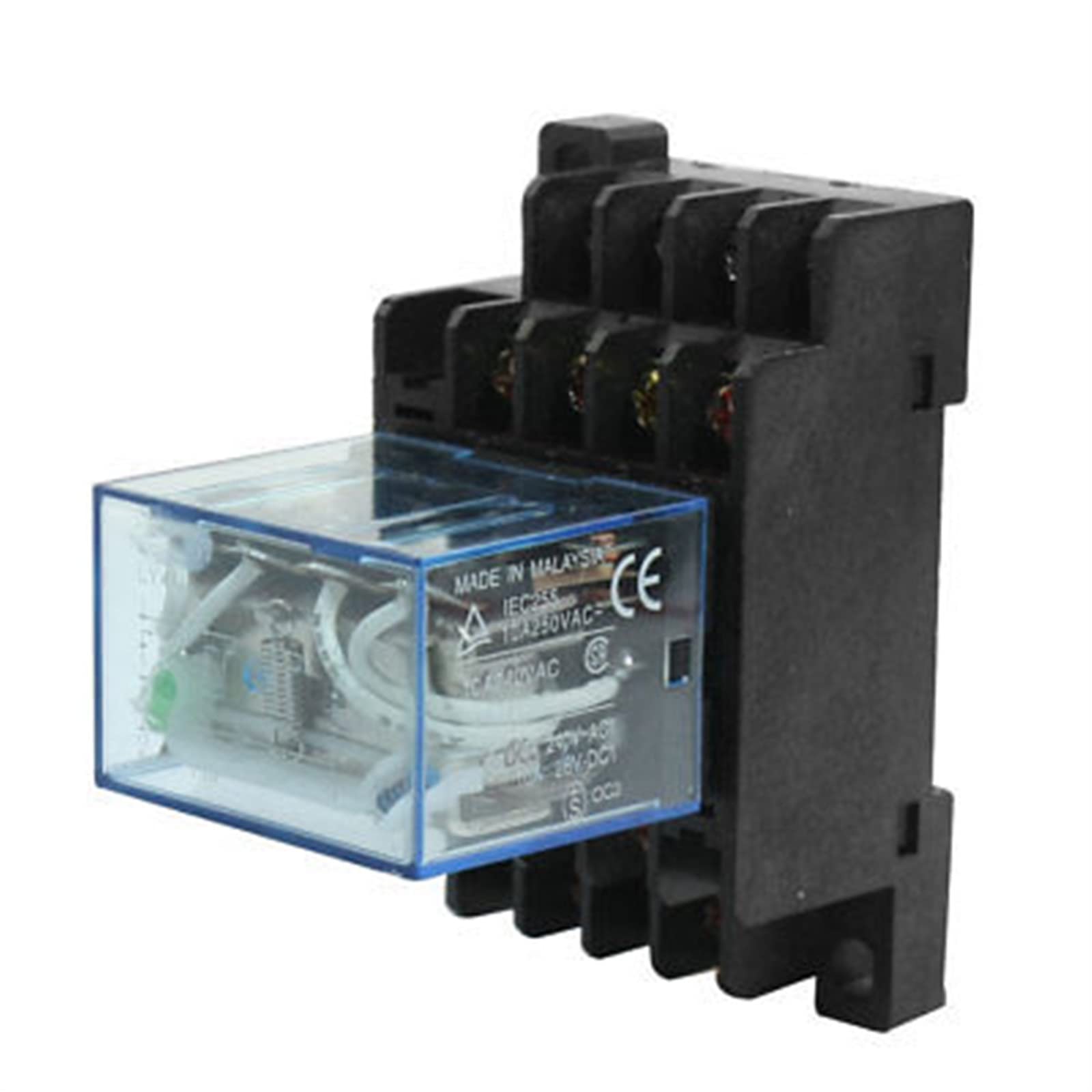 Relais de puissance 4PDT 24V CC rail DIN commutateur témoin vert