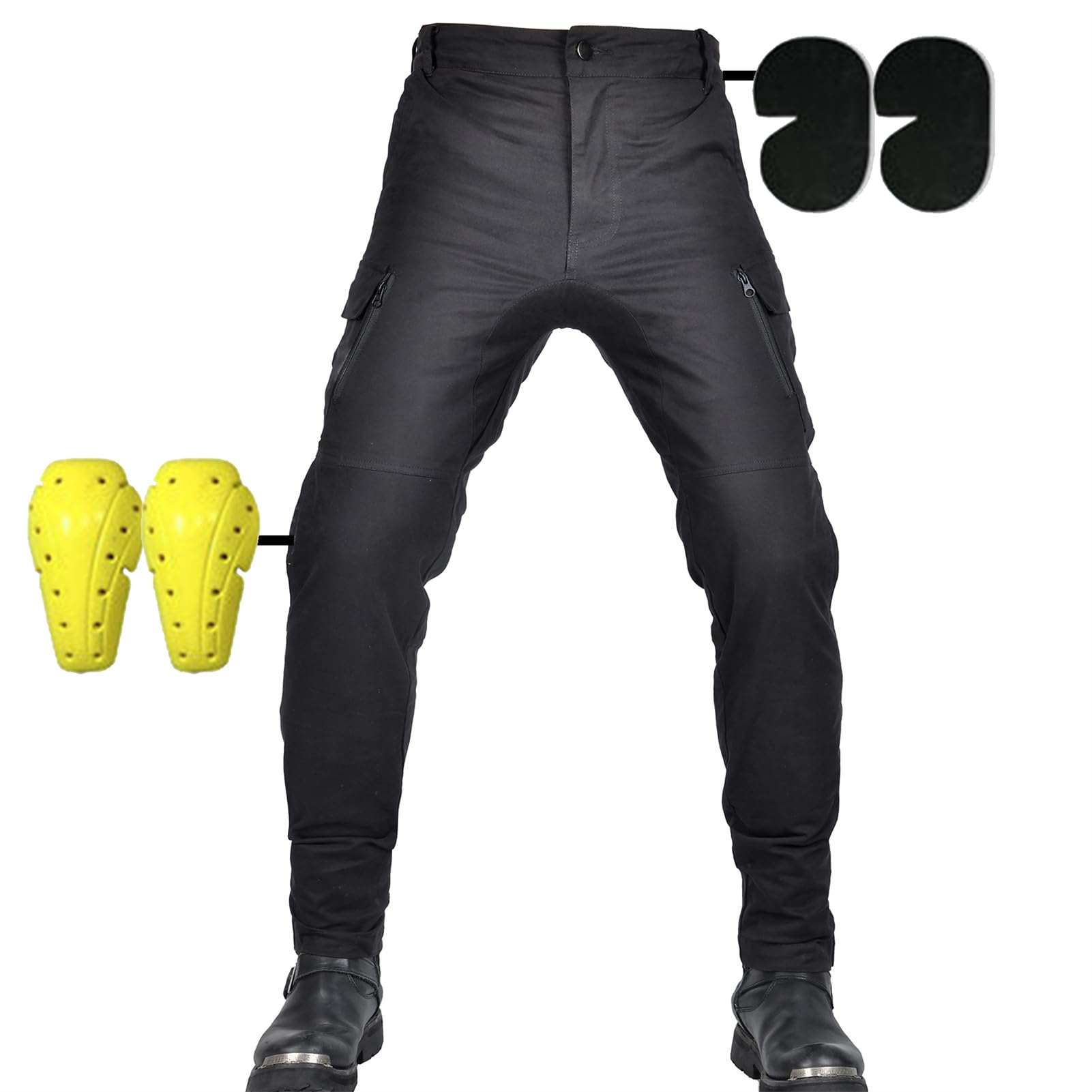 Pantalon De Moto Jean Avec Protections - Genouillères Et Protège-hanches Amovibles, Tissu Stretch, Coupe Unisexe