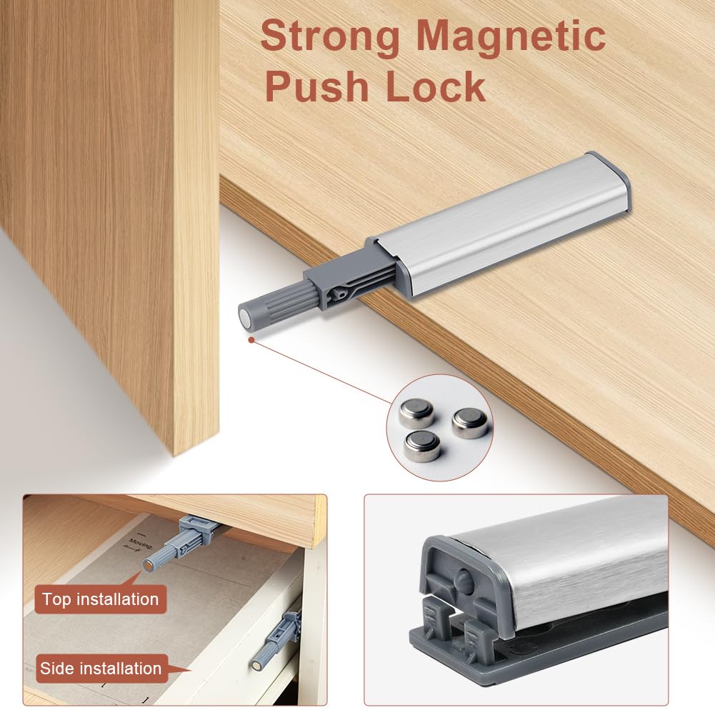 Push Pull per Ante, 10 Pezzi Scrocco magnetico chiusura magnetica, Robusto Apertura a Pressione Ante Chiusura, con viti di montaggio e magneti autoadesivi, per camper, armadietti della cucina