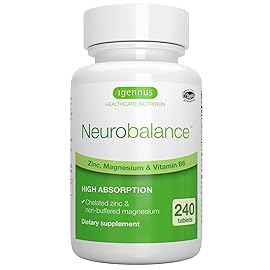 Igennus Neurobalance High Absorption Zinc Magnesium & B6 Complex, Cognitive Support, Focus & Muscle Recovery, 24mg Chelated Zinc Picolinate, All Day Nutrient Delivery, Vegan, Non-GMO, 240 Tablets