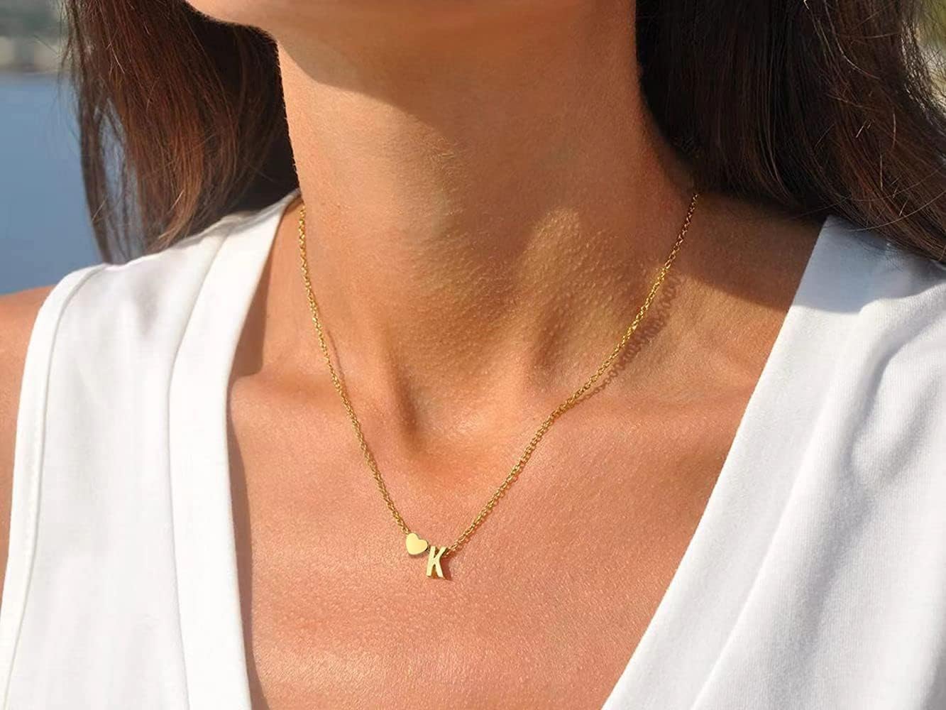 Amazon | Qixingzhe イニシャルハートネックレス レディース 18K