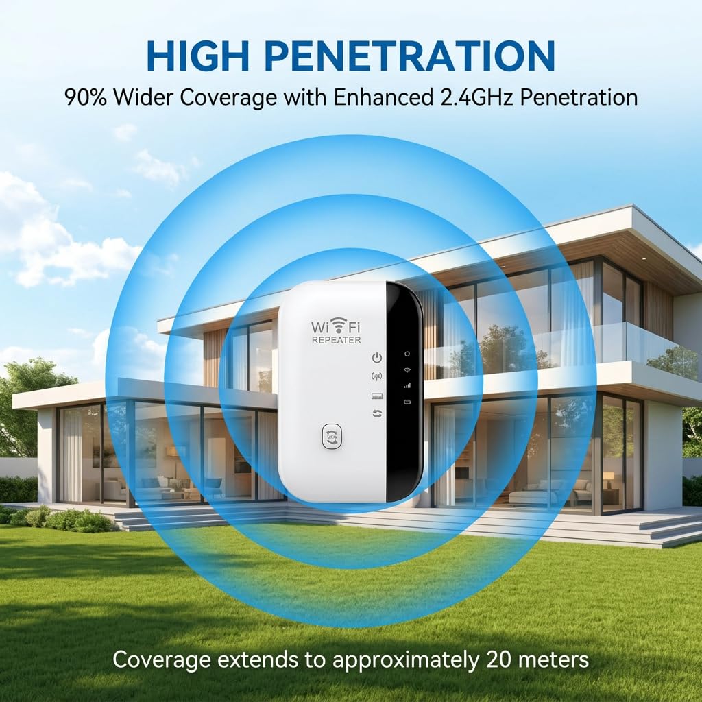 Amplificador Extensor WiFi 2.4 GHz-300 Mbps WiFi Extender Extensor de hasta 3000 pies Cuadrados con Modo Repetidor/Ap Puerto Ethernet Compatible con Todos los Dispositivos Wi-Fi