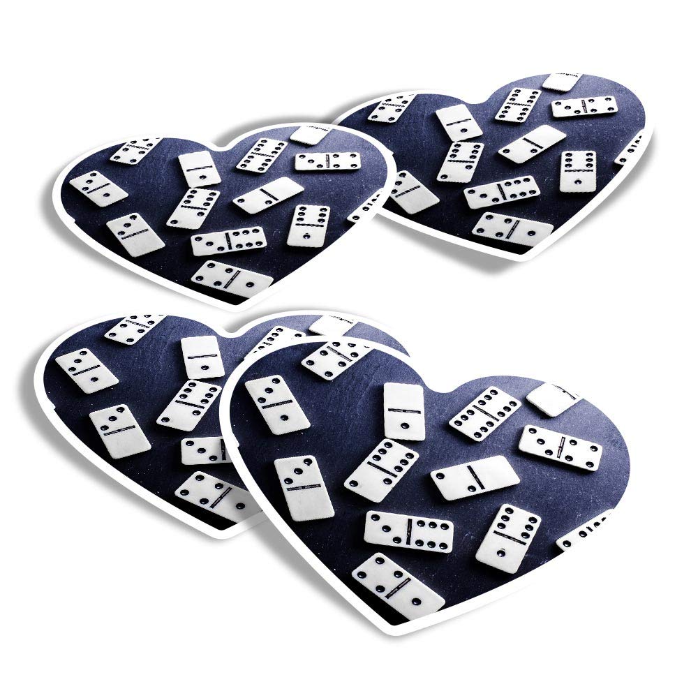 Vinyl Heart Stickers (Set of 4) - Dominoes Pub Game Domino Fun Decals for Laptops,Tablets,Luggage,Scrap Booking,Fridges #15941