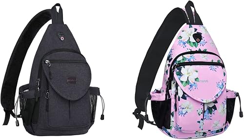 MOSISO Paquete de 2 mochilas cruzadas con diseño de flor de mirto, bolsa de pecho con bolsillo antirrobo, gris espacial y rosa