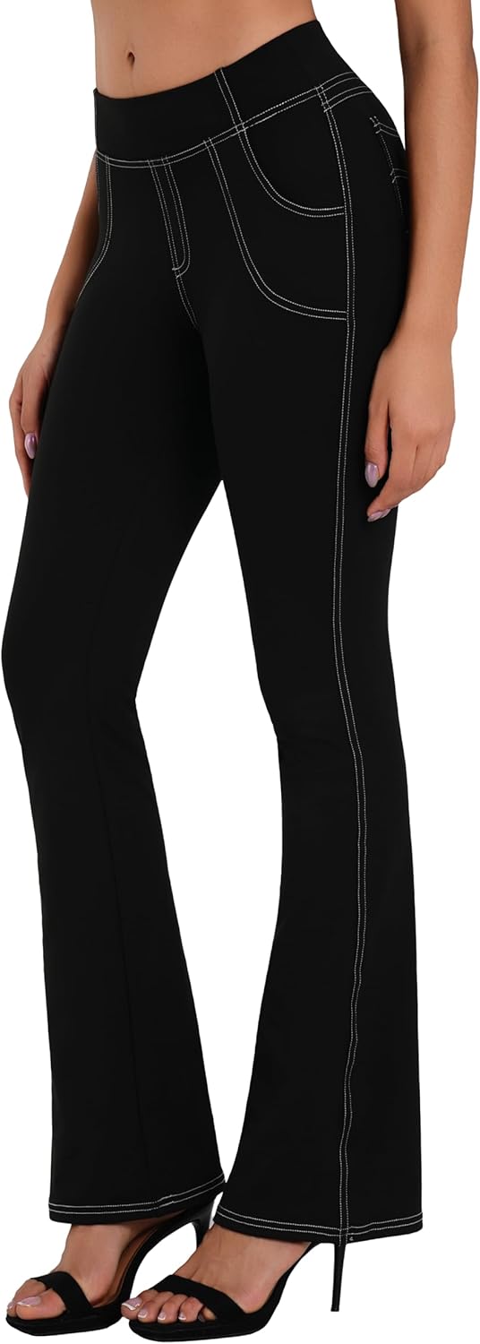 Sunzel Flare Leggings for Women, High Waisted Stretchy Yoga Pants with Tummy Control and Pockets, 32" Inseam - Image 3