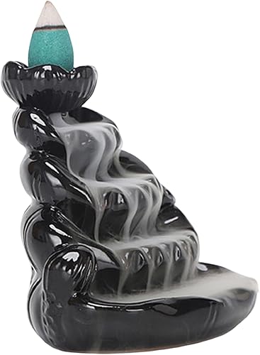 Miniatura 8 de Quemador de incienso de cascada con reflujo, soporte para quemador de incienso de cerámica para escritorio de oficina, ornamento de hoja de loto