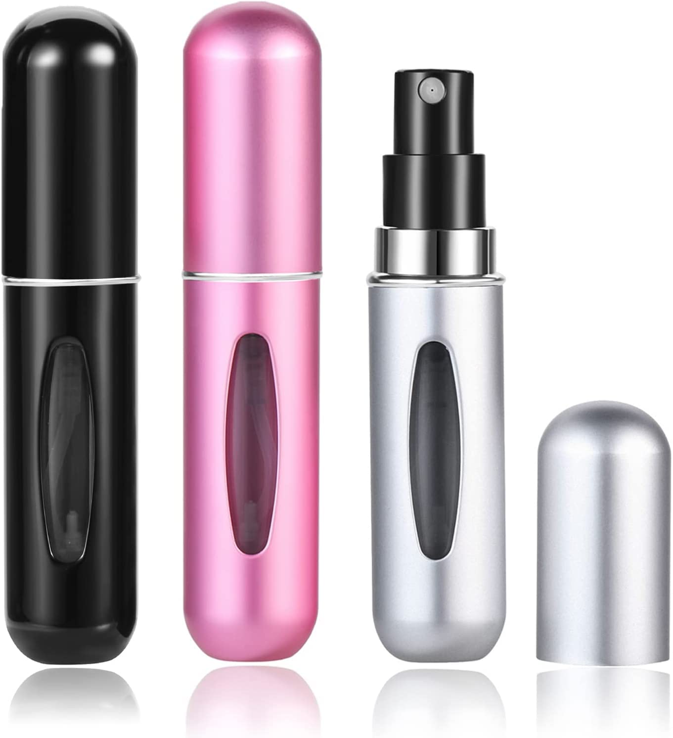 ELECDON Perfume Refillable Bottles, 6ML Perfume Atomiser Bottles, 3PCS Mini Travel Perfume Atomizer Portable Purse Spray Bottle Empty Container, for Purse Handbag Pocket Luggage (Black Silver Pink)