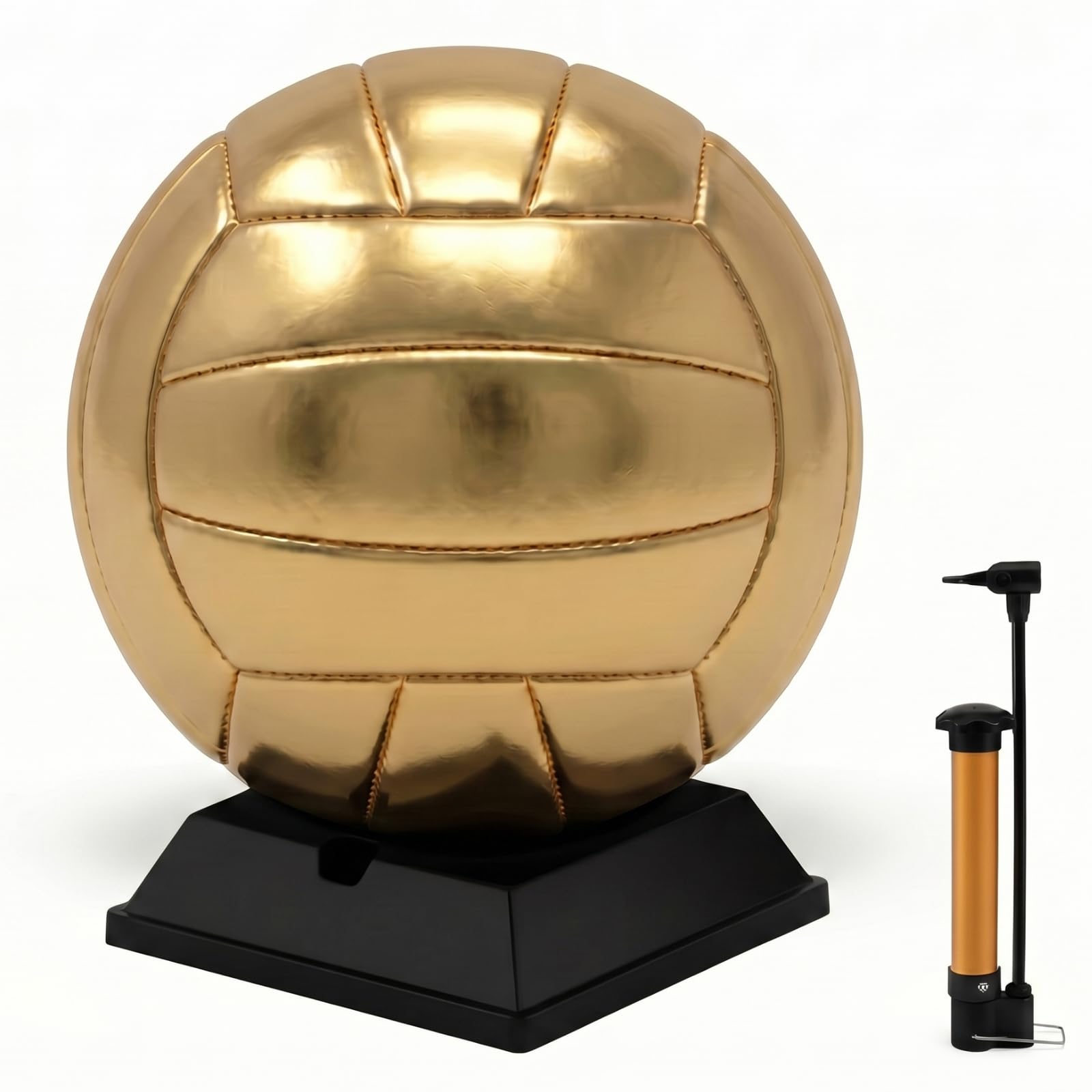 Hiboom Gold Autograph Volleyball with Display Stand Air Pump for Trophies High School College Anniversary Coaching Gift Awards Championship Party