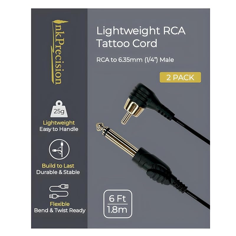 Cabo RCA para máquina de tatuagem, ângulo de 90°, 1,83 m, Pacote com 2