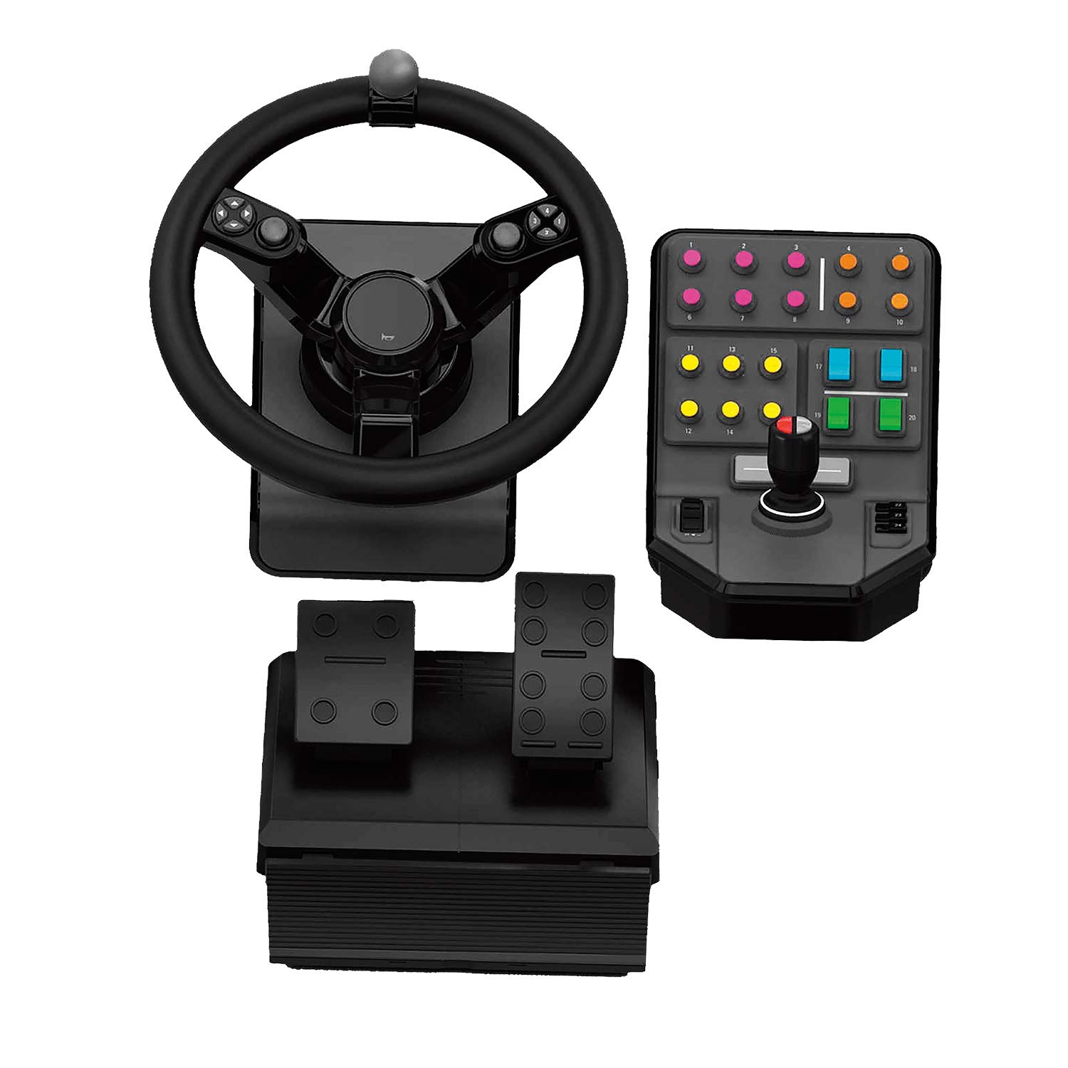 Logitech G Saitek Farm Sim Controller, Kit Simulazione Macchine Pesanti con Volante, ‎Console di Comando, Pedale Acceleratore/Freno, Raggio Sterzata 900°, 38 Pulsanti, ‎USB, PC/Mac - Nero