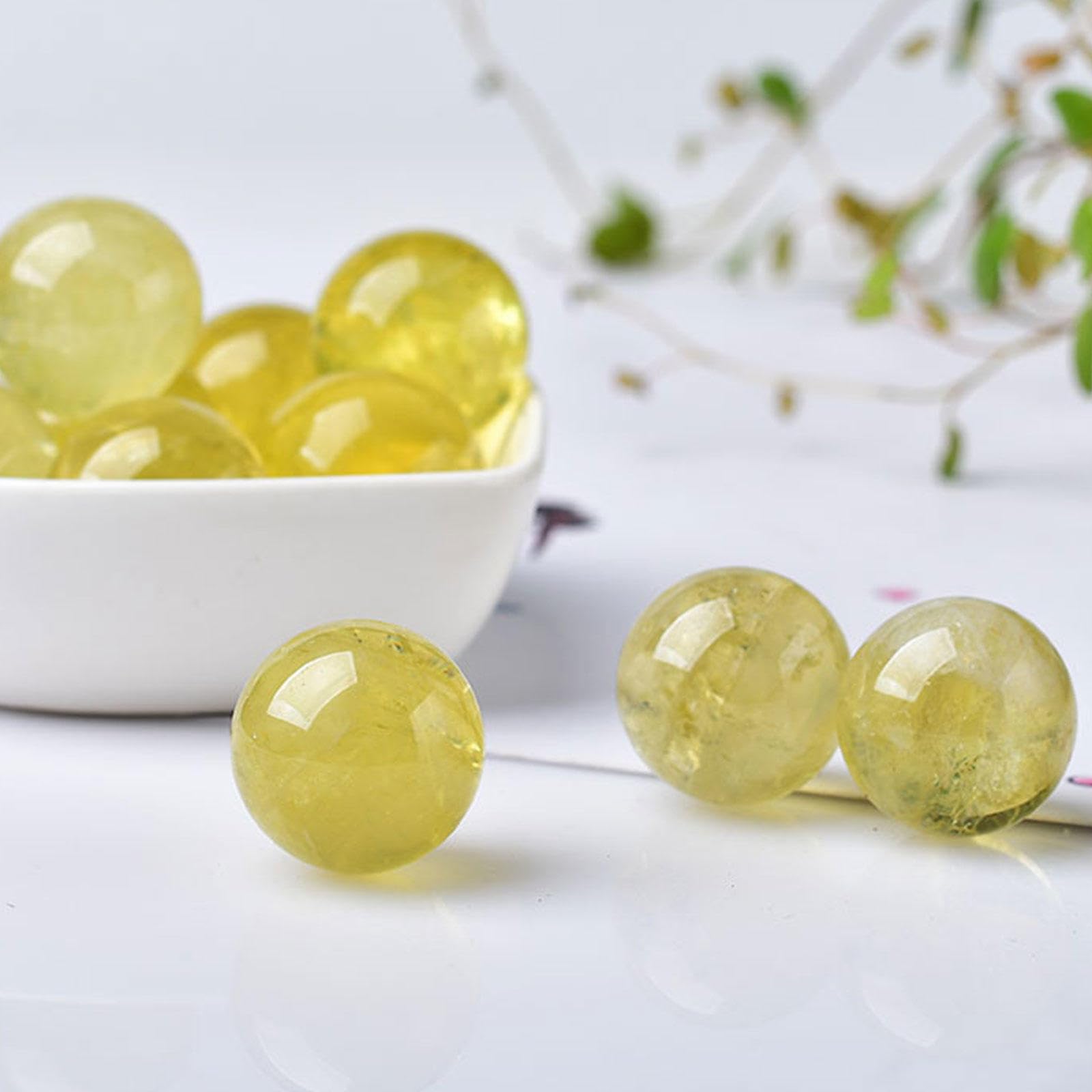 NIBHZ Sfera di Cristallo Giallo Grezzo Naturale in Cristallo, Sfera Feng Shui, Ornamenti di Cristallo per Ufficio e casa,40mm