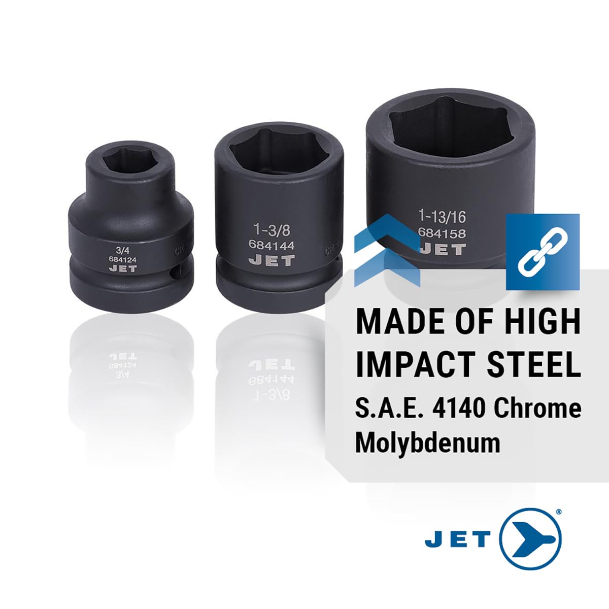 JET 1 Inch Drive Impact Socket Set - SAE 6 Point Standard Sockets with Torque Drive - 18 Pieces - 2