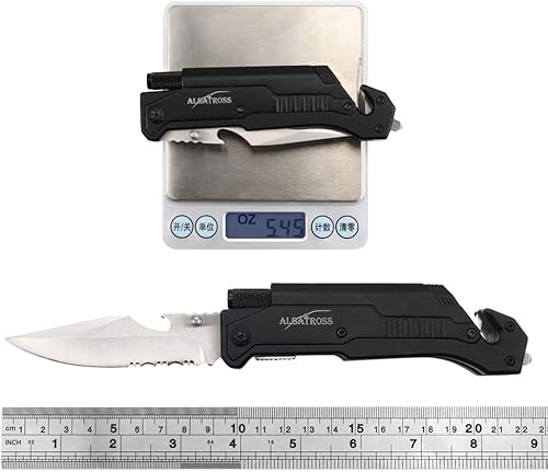 Miniatura 7 de ALBATROSS Los mejores cuchillos de bolsillo plegables militares tácticos de supervivencia 6 en 1 con luz LED, cortador de cinturón de seguridad,