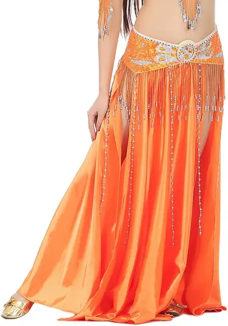 Satin Long Skirt with Side Split for Belly Dance Performance