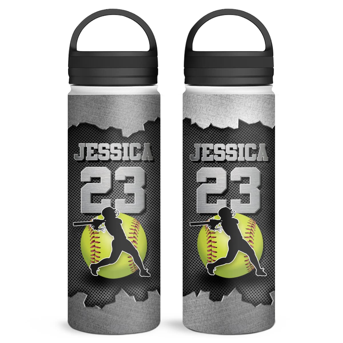 winorax Softball Water Bottle Personalized Yellow Softball 32oz 18oz 12oz Insulated Stainless Steel Water Bottles Custom Number Name Sports Gifts For