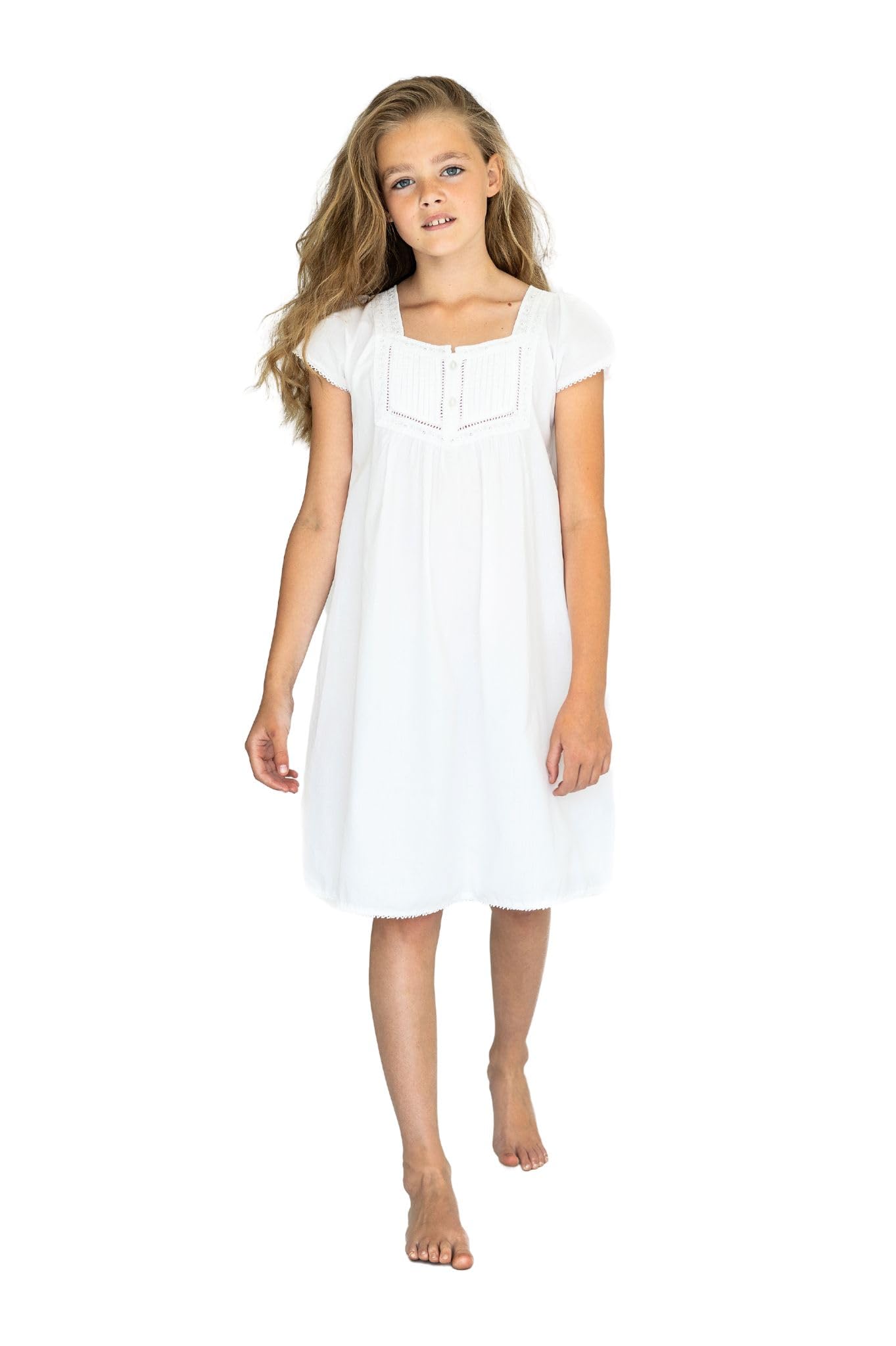 Lunn Antiques Girl's White Cotton Nightdress | Mini Nicole (White, 4-5 years)