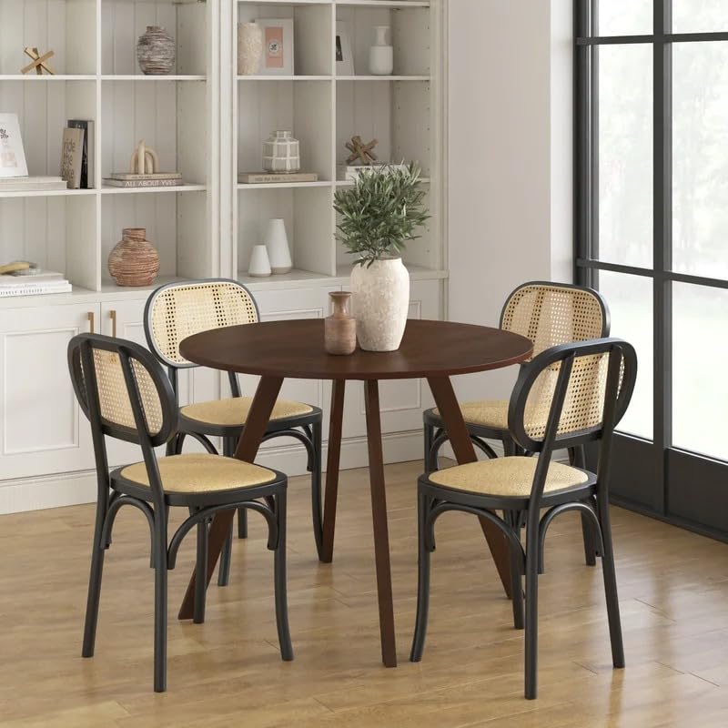 Image of Solid Wooden Round Dining Table for Living Room, Bedroom, Hotel & Home, Brown Finish, (74.93 H X 100.33 W X 100.33 L CM)
