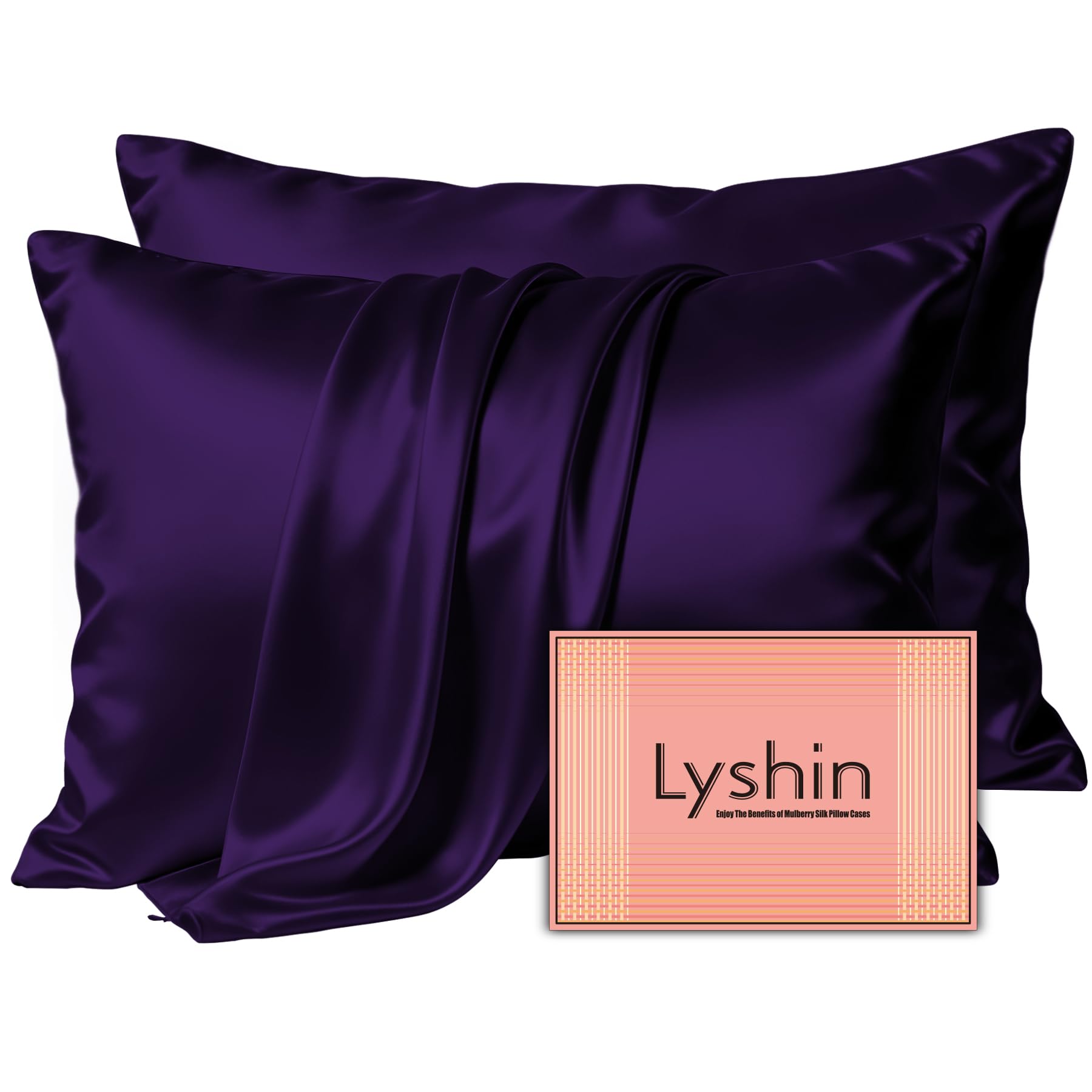 LYSHIN Silk Pillow Cases 2 Pack Queen Size with Zipper, Purple
