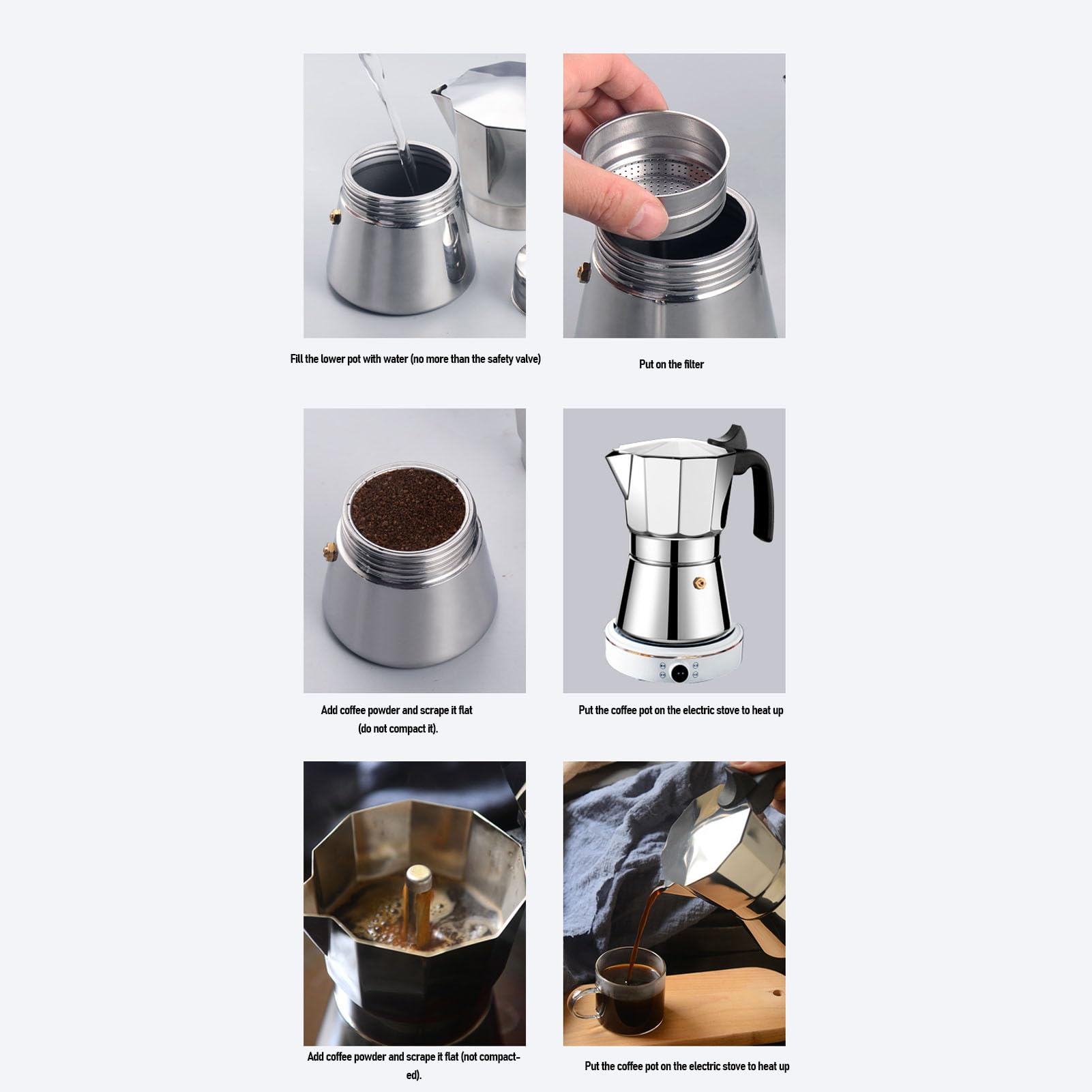 induzione, Classica caffettiera, maraino da Cucina in Acciaio Inossidabile Ottagonale distribuzione a Calore Coffee produttrice di caffè in Argento (300 ml)