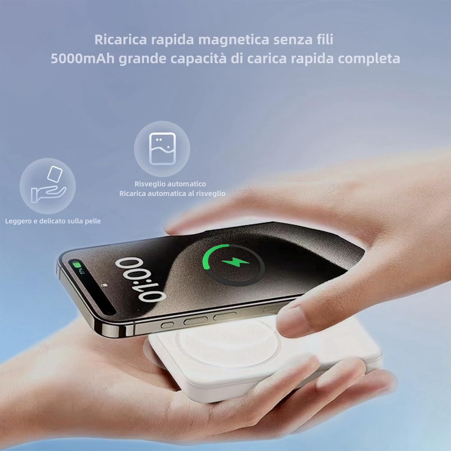 Power Bank Magnetico 5000mAh Per MagSafe | Caricabatterie Wireless Compatto Per IPhone 12-17 Pro Max, Mini, Plus, Ricarica Rapida E Sicura