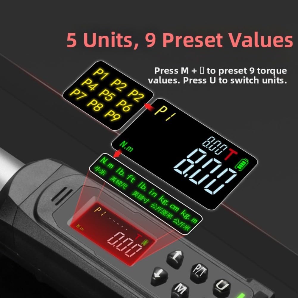 Llave dinamométrica digital de 1/4 3/8 1/2 pulgadas con vibración LED de zumbador, tipo de clic ajustable para reparación de bicicletas, coches, motocicletas, construcción de acero, 240