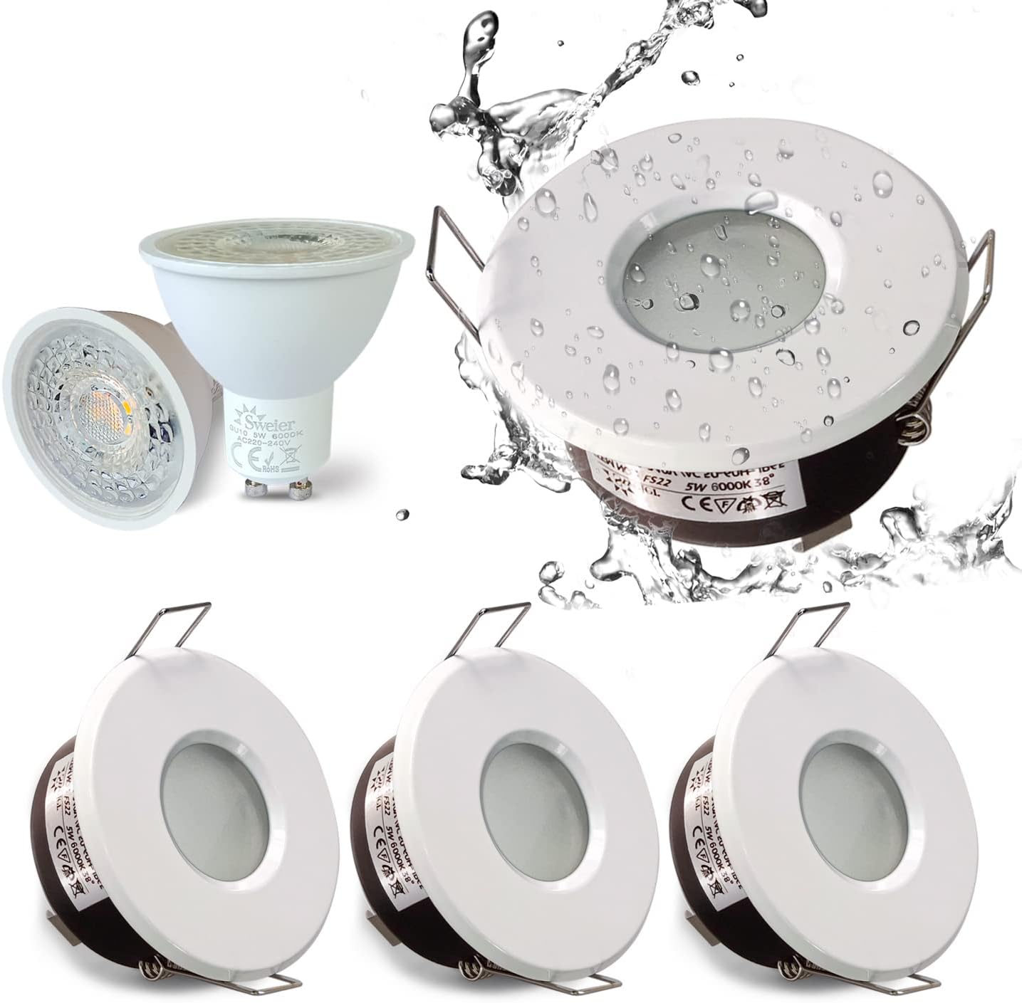 Spot étanche Pour Salle De Bain – IP44 – Blanc – Douille GU10 Céramique – 230V (Neuf)